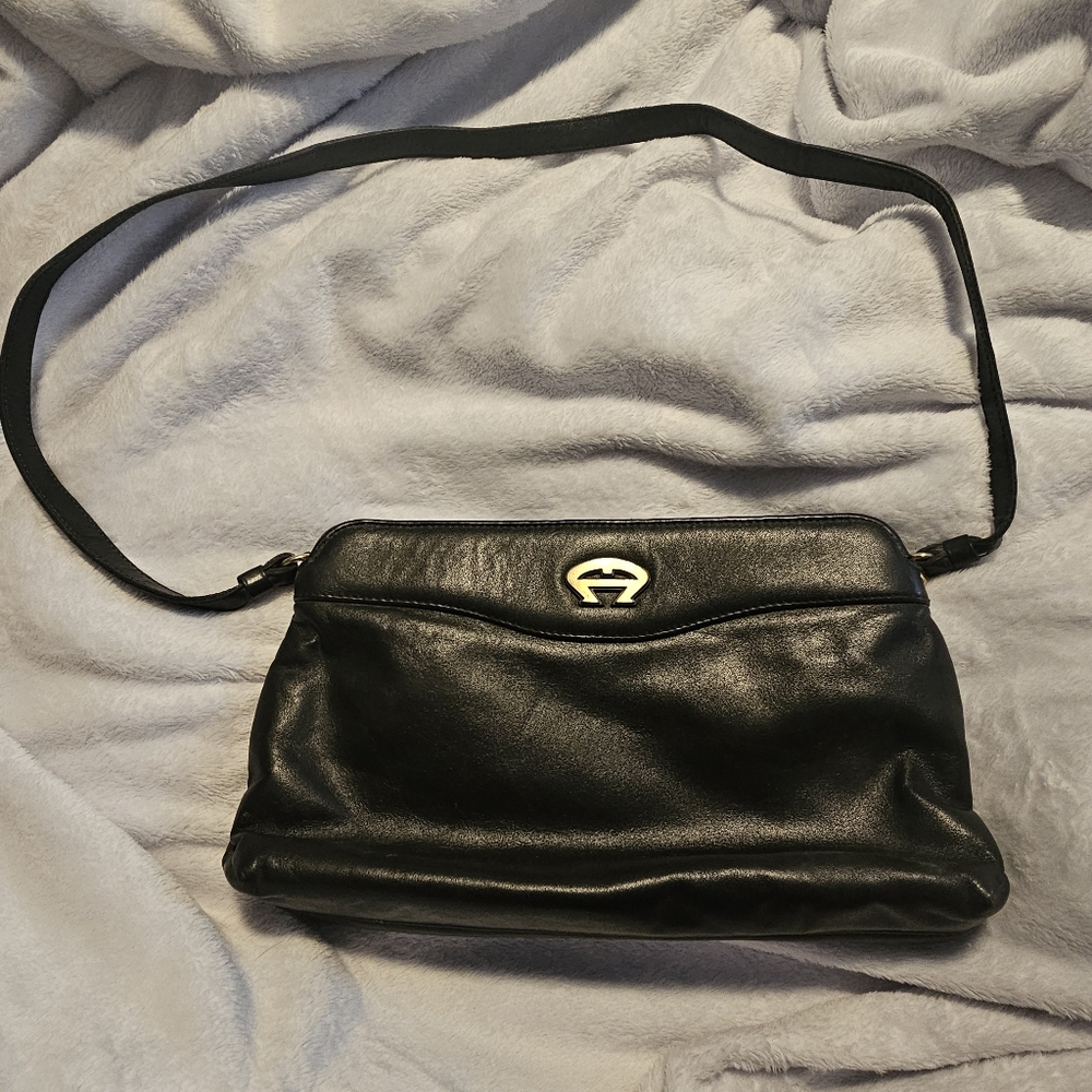 Etienne Aigner Vintage Black Leather Shoulder Bag